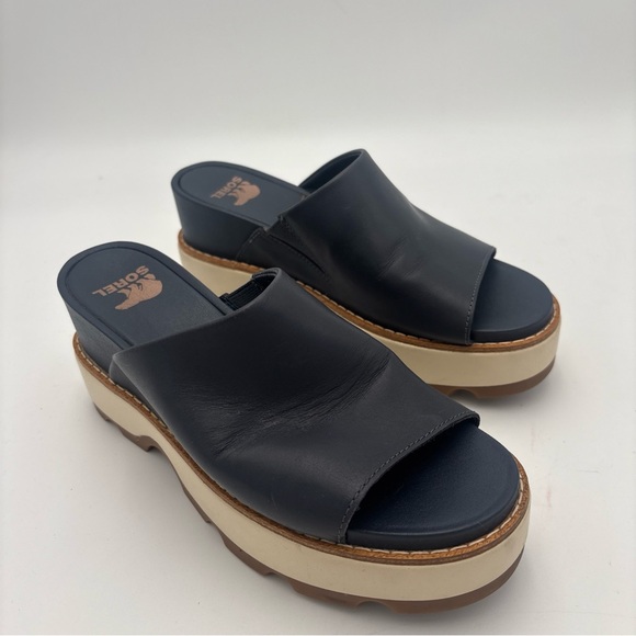 Sorel Dark Blue Mules with Light Tan Platform - Picture 5 of 11